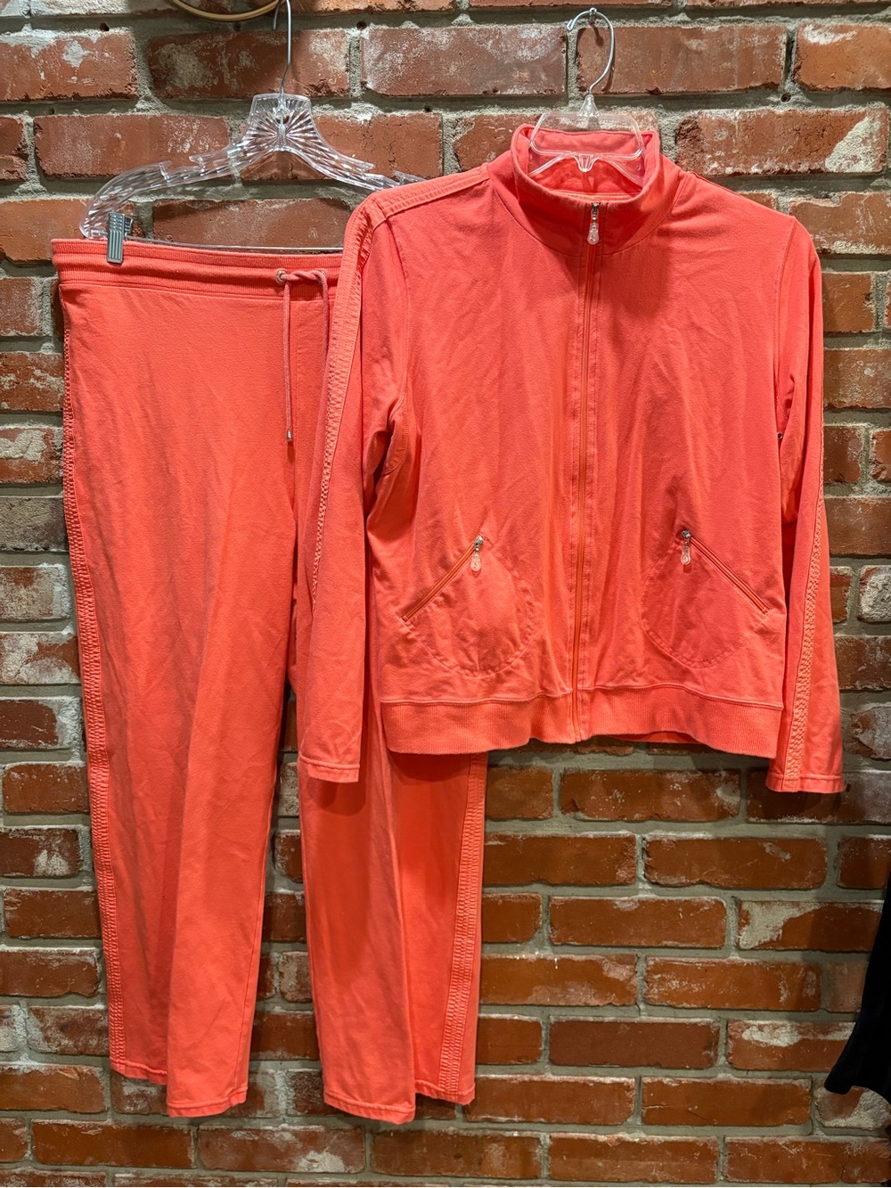 Liz Claiborne Coral Tracksuit Set Womens XL Jacket Wide Leg Lounge Pants